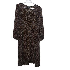 Old Navy Faux Wrap Floral Midi Dress XL Black Long Sleeve